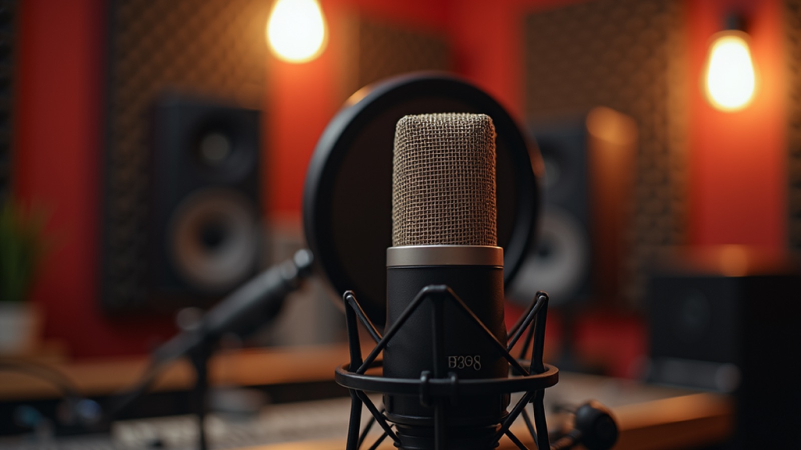 Professional podcast studio setup with microphones and soundproofing